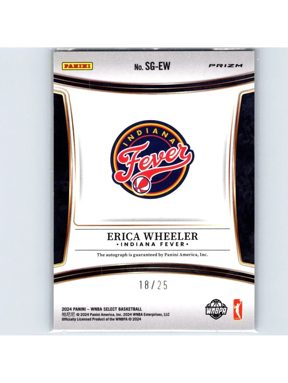 2024 Panini WNBA Select Erica Wheeler Auto SG-EW White Ice #'d /25 Indiana Fever